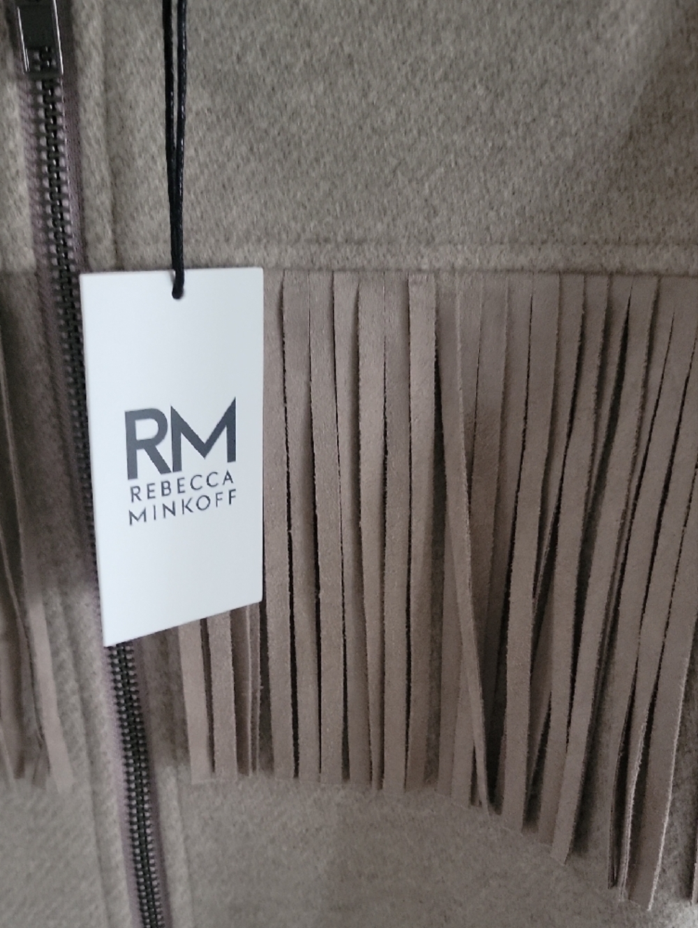 RM Rebecca Minkoff Taupe Fringe Zip-Front Jacket - Picture 4 of 13